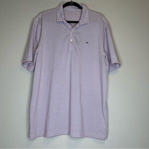 Vineyard Vines Mens Polo Striped Performance Stretch White, Red, and Blue Size L